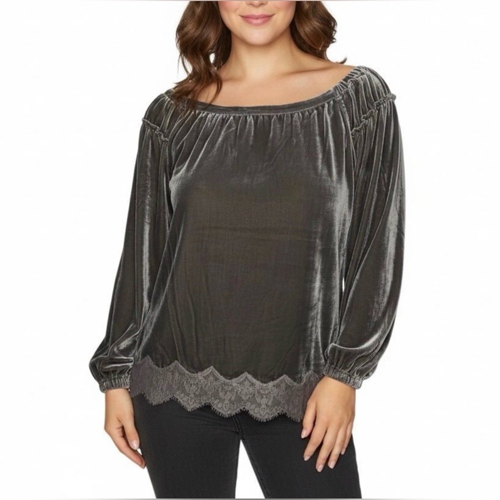 Gold Hawk Velvet Silk Peasant Blouse Size Medium NWT